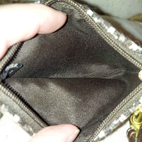 Coach Brown and Tan Wool and Leather Houndstooth Wristlet - Picture 6 of 8